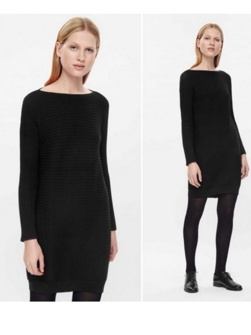 COS Black Ribbed Long-Sleeve Cocoon Dress